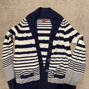 Merona blue and white striped cardigan medium